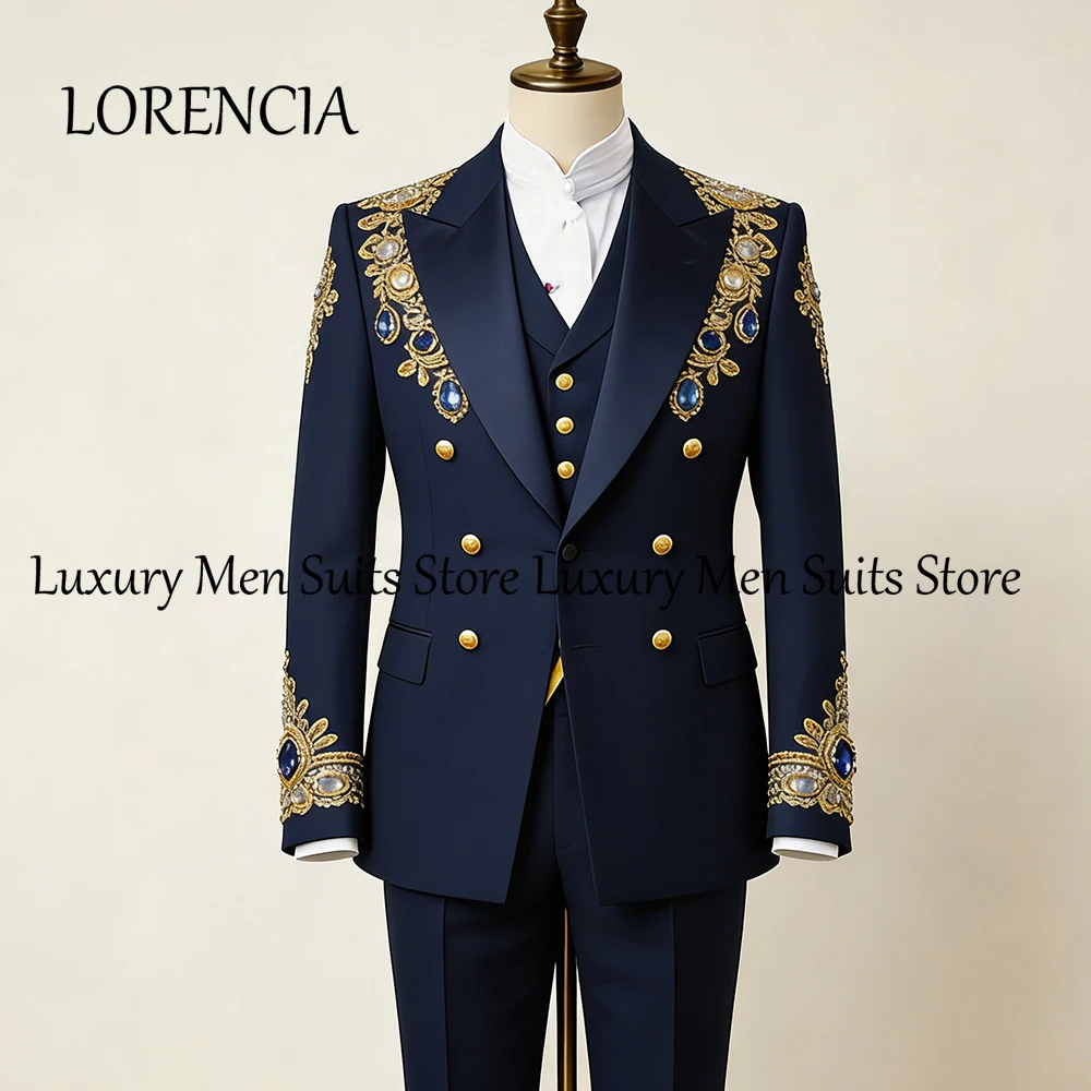 

Exquisite Ornaments Suits for Men 3 Pcs Glitter Diamond Evening Party Beading Tuxedo Set Customized Blazer Pants fatos de homem