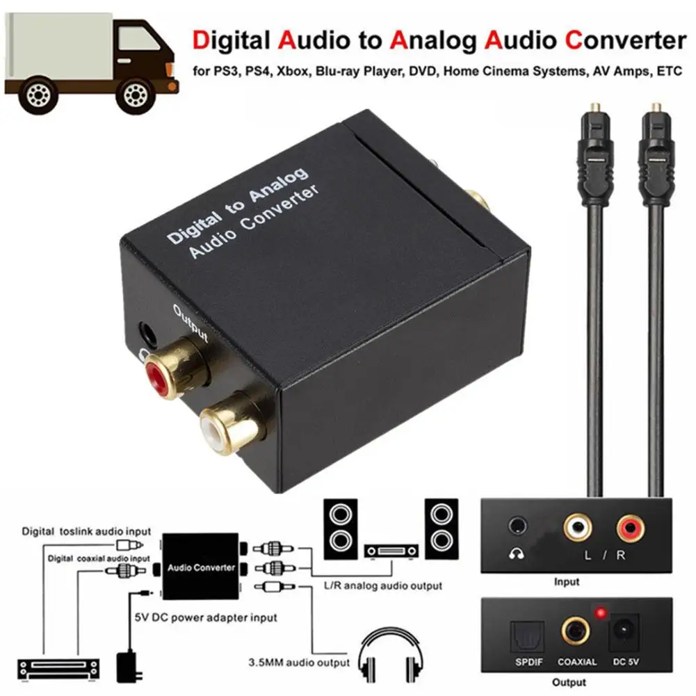 

Digital Audio Decoder Amplifier Portable 3.5mm Jack Coaxial Optical Fiber Digital to analog Audio Aux-Rca L/r Converter for ATV