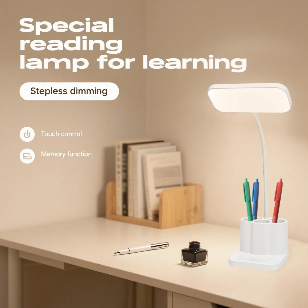 

One portable desk lamp, night light, dormitory reading lighting lamp, with storage base, USB rechargeable