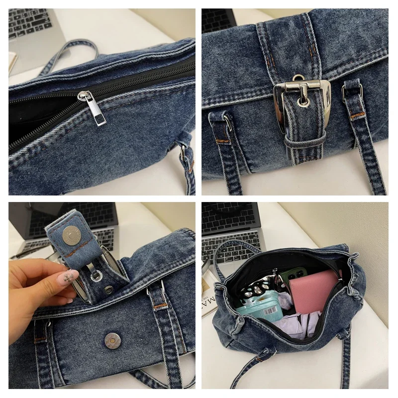 مستوحاة رفرف الدنيم حقيبة نسائية خمر حقيبة كتف المتسوق حقيبة ساعي Y2K حقيبة صديقة للبيئة الكورية حمل حقيبة مشبك جان حقيبة يد يوميا #5