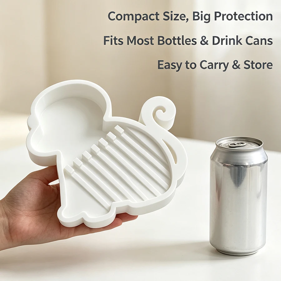 Multifunctional White Monkey-Shaped Water-Draining Coaster Tray, Condensation Water Collection Coaster, Space-Saving Desktop Organizer, Suitable for Dorms, Bedrooms, and Office Countertops