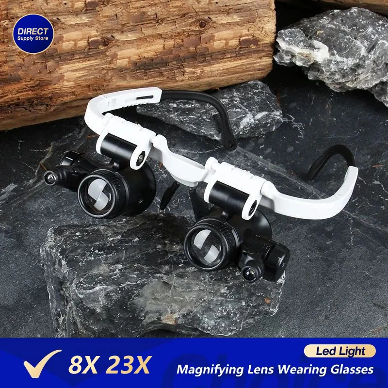 Acrylic Lens Magnifying Lens Wearing Glasses 8 Times 23 Times High Magnification With Led Light