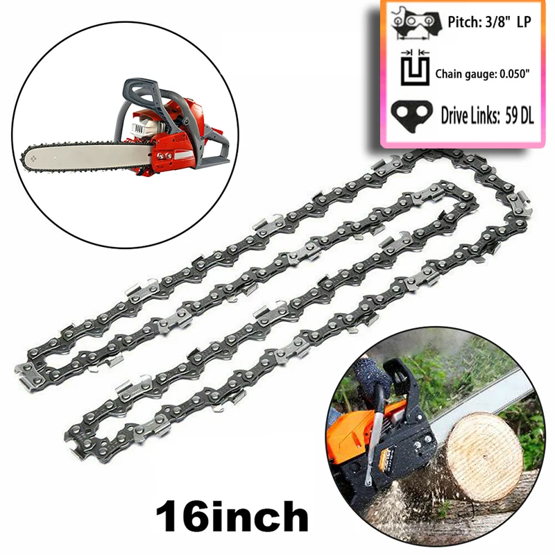 

16inch Metal Chainsaw Chain 3/8" Pitch 0.050" Gauge 29 Cutters 59 DL Drive Electric Saw Accessory Replacement Blades 1/2/3 Pcs