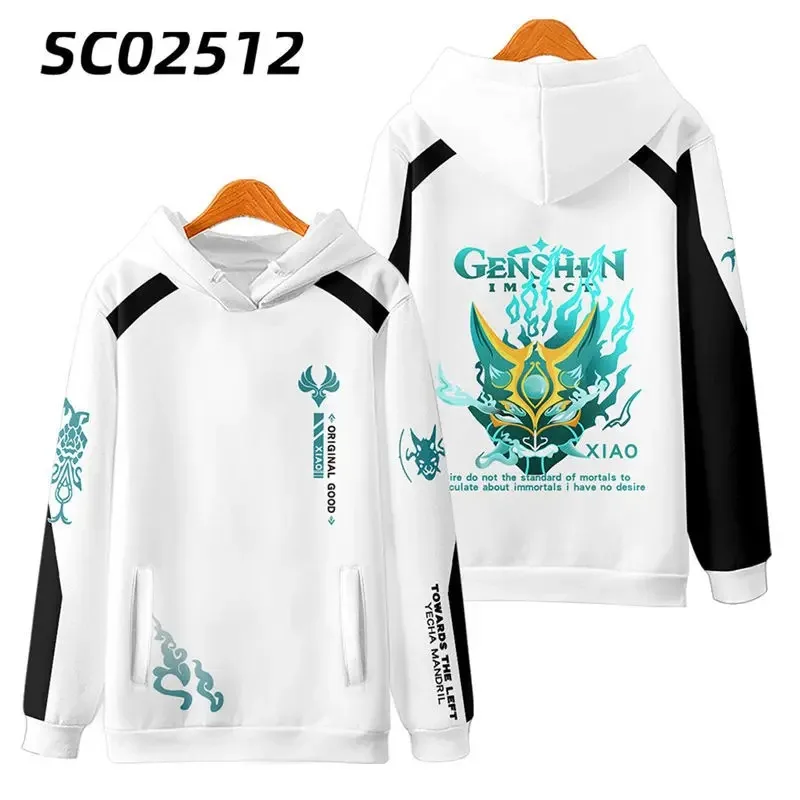 Hot game genshin impact xiao cosplay costume 3d printing oversized hoodie female/male casual sports jacket streetwear 2024