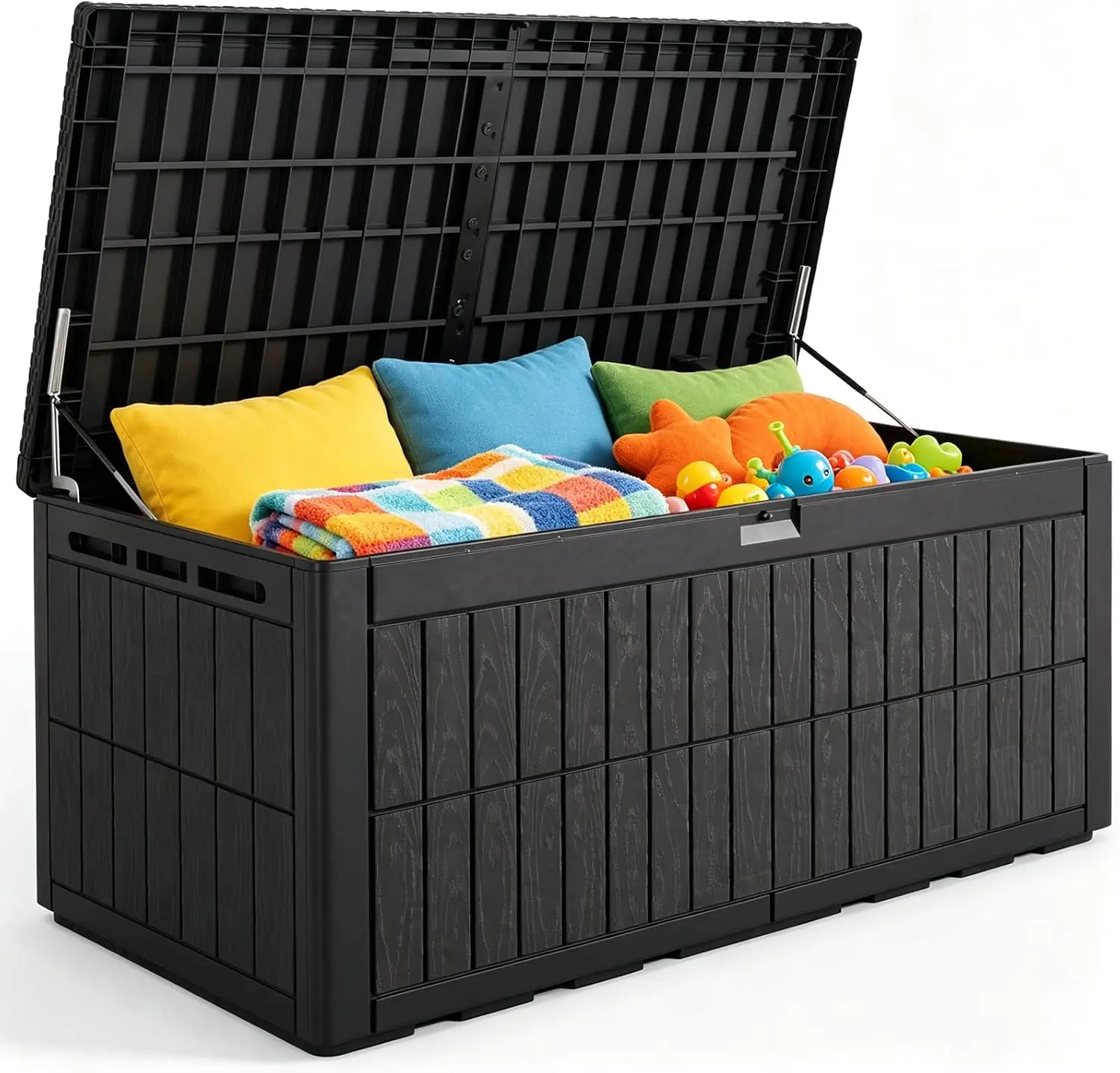 Indoor Outdoor Storage Box 220 Gallon, Large Waterproof Resin Deck Box Organizer Container With Lockable Lid Support, Heavy Duty Weather Resistant Poolside Patio Garden Cushion Bench Cabinet, Gray