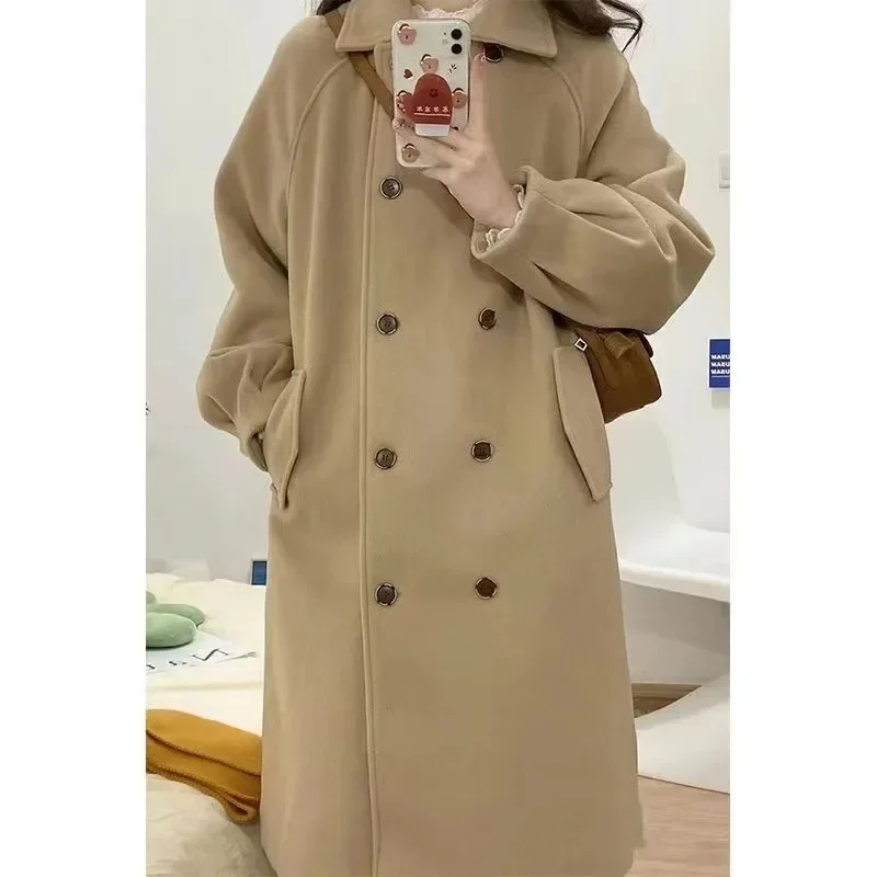 

Milk coffee color woolen medium and long temperament Korean winter niche thickened coat woolen coat women's small