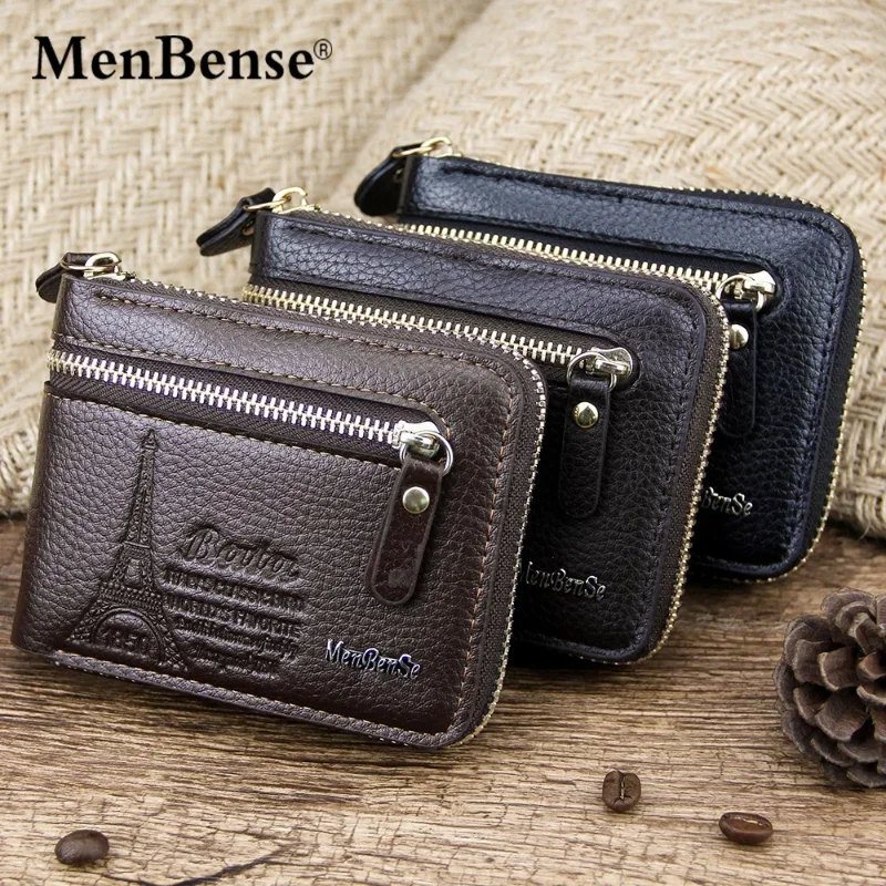 New Men's Wallet Short Business Leisure Fashion Zip Retro Pu Leather Card Coin Purse Money Clip Credit Card Bag Large Capacity