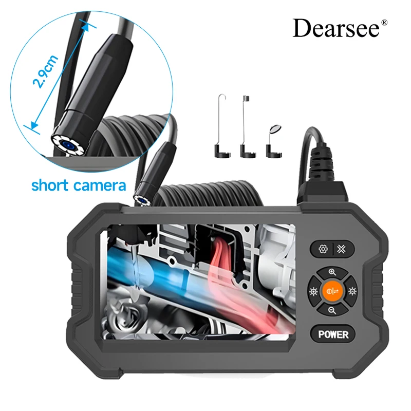 

Эндоскоп Dearsee 2,9 см, короткая камера, 4,3-дюймовый экран HD 1080P, объектив 8 мм, 1-30 метров, бороскоп для проверки труб типа c, водонепроницаемый, 8 светодиодов