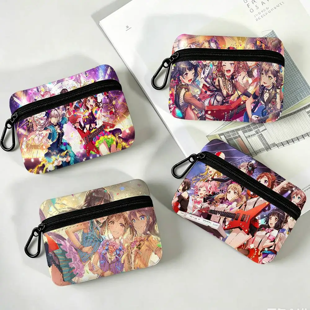 Anime BanG Dream Portable Oxford Fabric Mini Wallet Carabiner Design Small Coin Bag For Cards Keys Earphones