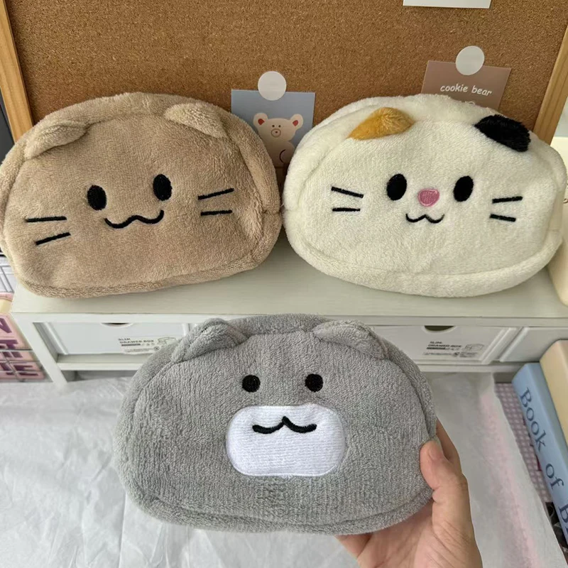 1PC Cute Plush Cat Pencil Case Cosmetic Storage Bag Women Makeup Handbag Travel Organizer Pouch Purse Wallet Make Up Pen Bag