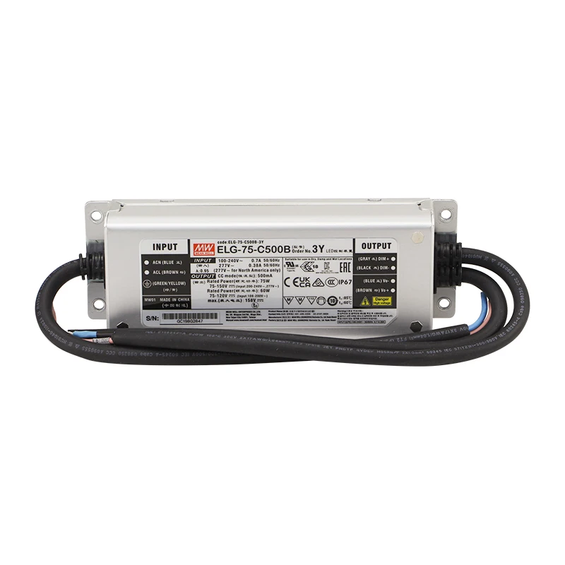 MEAN WELL ELG-75-C1050AB-3Y Constant Current LED Driver with 3 in 1 Dimming Function 500mA 700mA 1050mA 1400mA 1750mA 2100mA