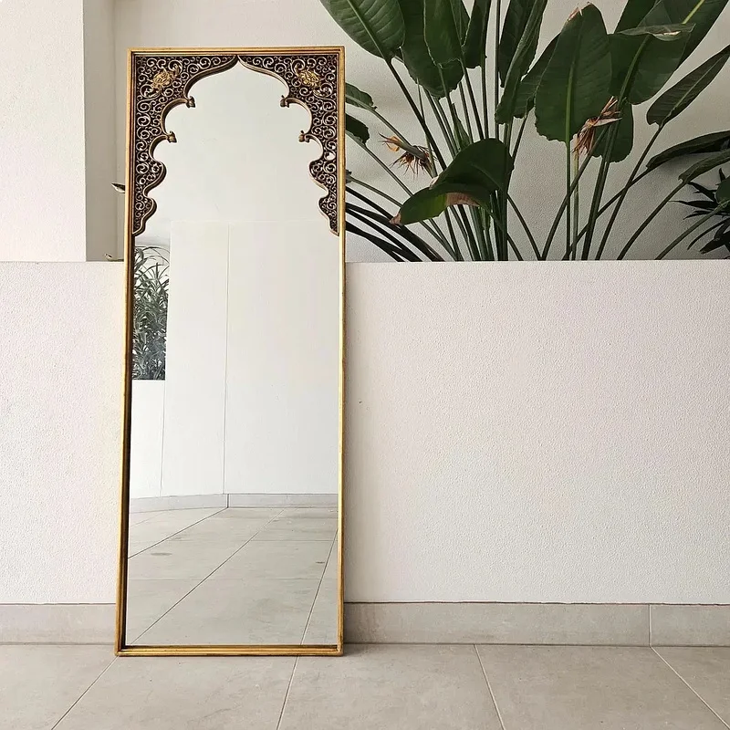 French Vintage Full Length Mirror, Ornate Carved Floor Standing Dressing Mirror for Living Room, Classic Decorative Wall Mirror
