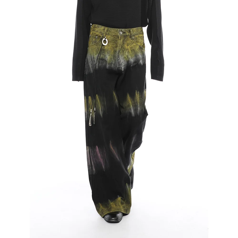 

Новые джинсы унисекс 2024 года в парижском стиле, свободного кроя, прямые, с эффектом потертости, синие, с росписью, для модных показов