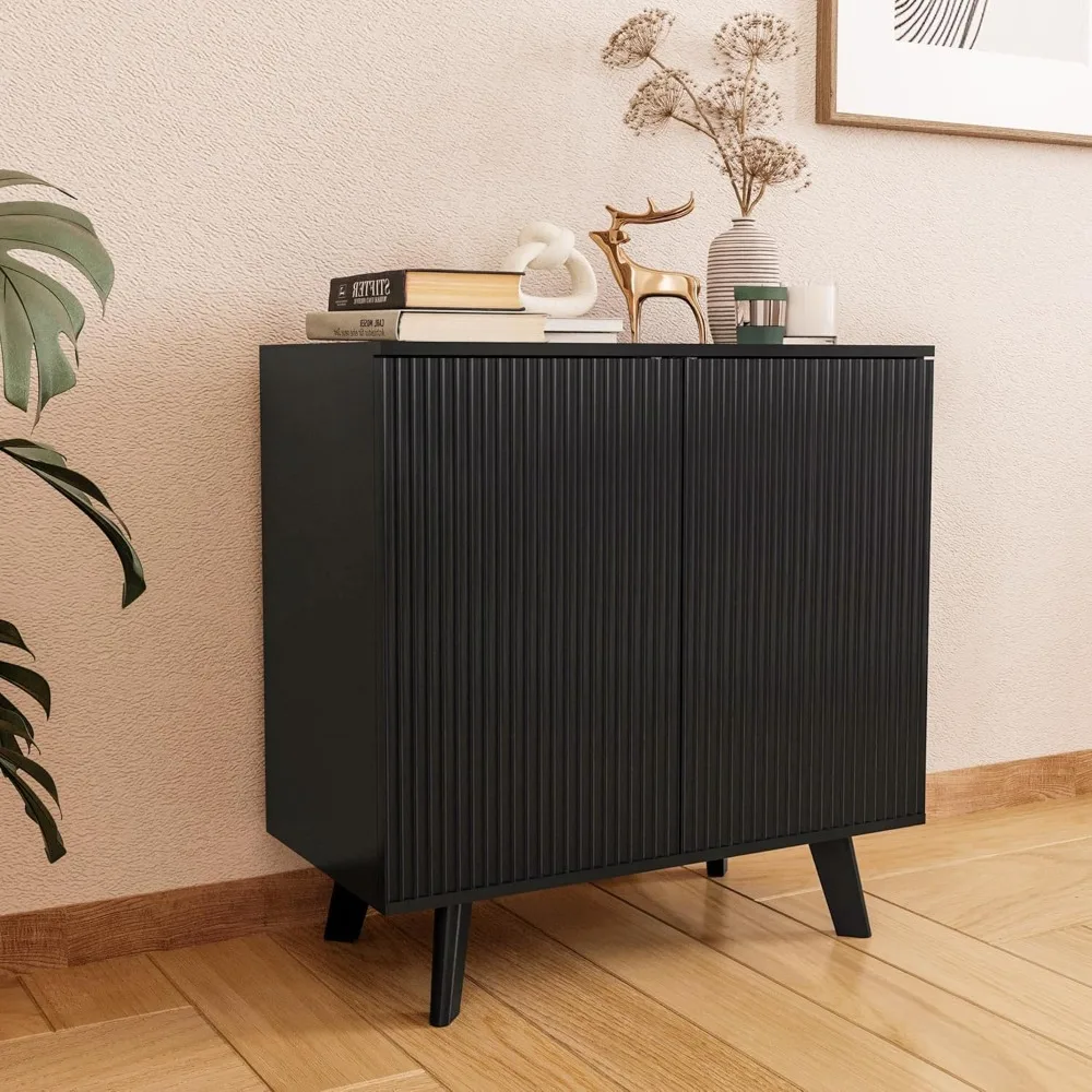 Modern Sideboard Buffet Cabinet Console Table, Accent Storage Cabinet Credenza Buffer Cabinet with Fluted Doors