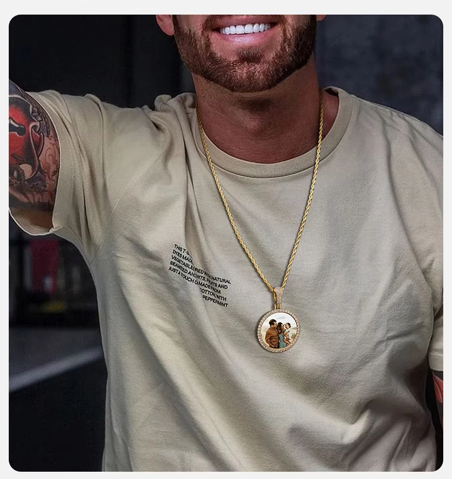 Personalisierte Foto-/Logo-Halskette Hip-Hop Runder Rahmen-Anhänger Individueller Schmuck Geschenk für Freunde & Familie Perfekt für Weihnachten – Detail 8