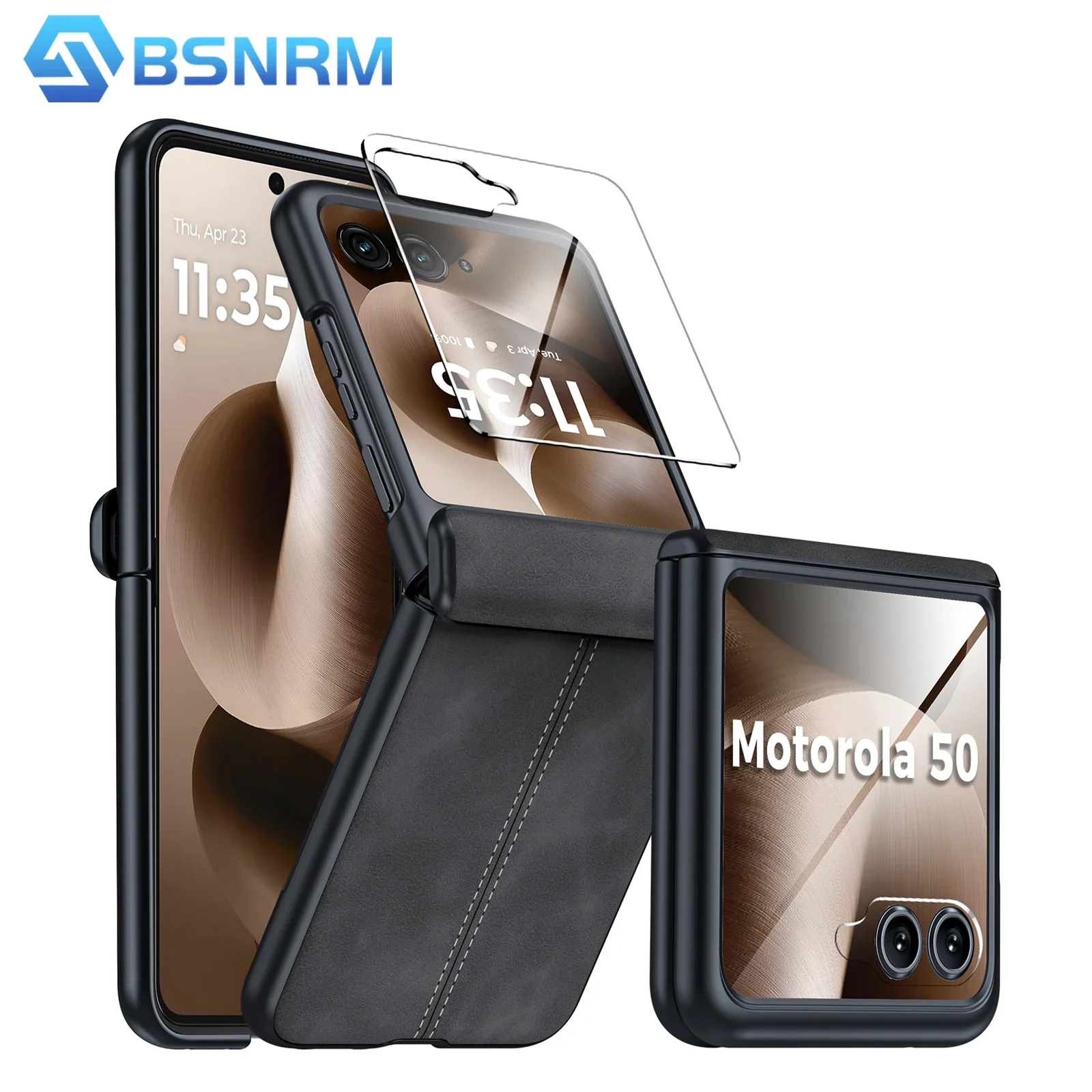 

for Motorola Razr 70 2026/60 2025/Razr 50 2024 Phone Case,with Screen Protector,Thin PU Leather Matte PC Shockproof Case-Black