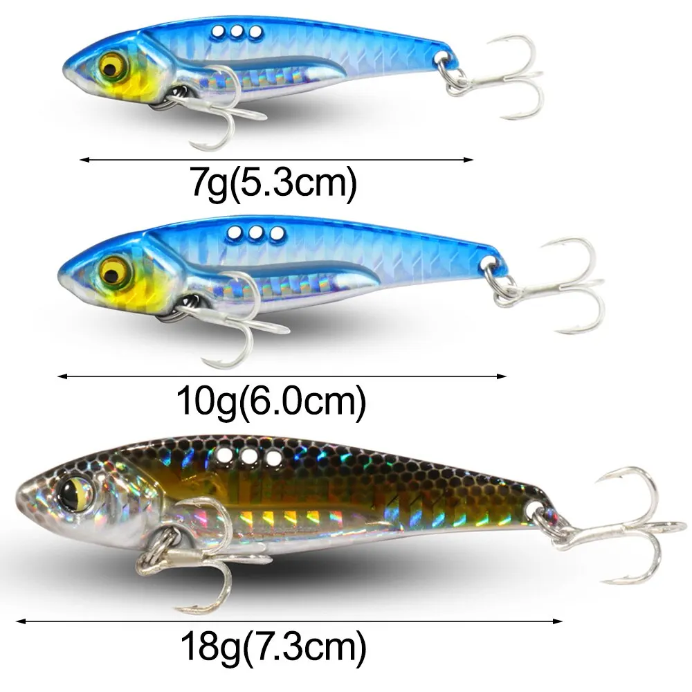 VIB Fishing Lure 7g 10g 18g Metal Jig Tonące ostrze Cast Treble Hook Spinner Spoon VIBRATION Spin Tackle Pesca Wobbler Hard Bait