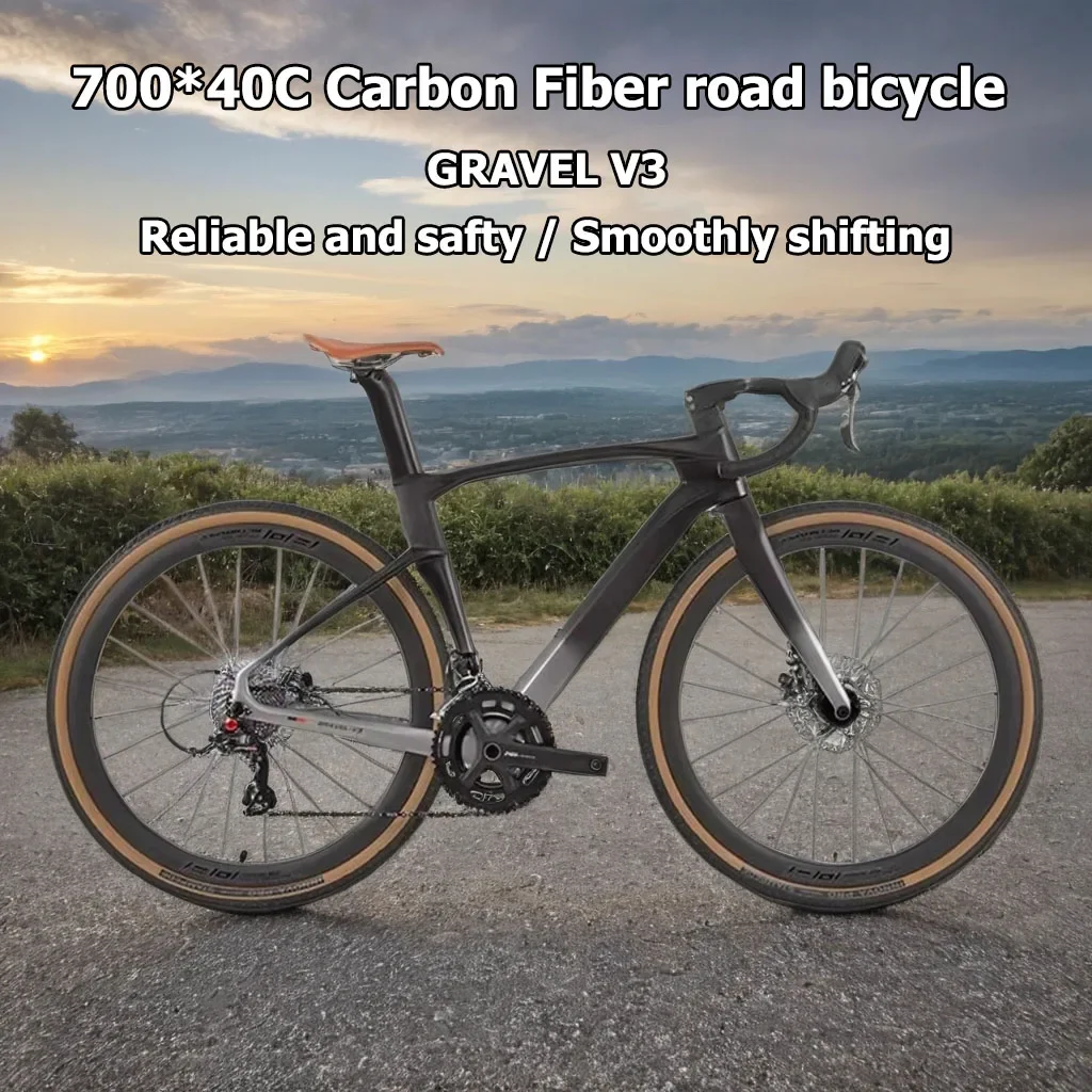 New 700*40C Carbon Fiber road bicycle Hydraulic Disc Brakes Gravel Bike Lightweight 13 Speed Road Racing bicicleta Fully Inline