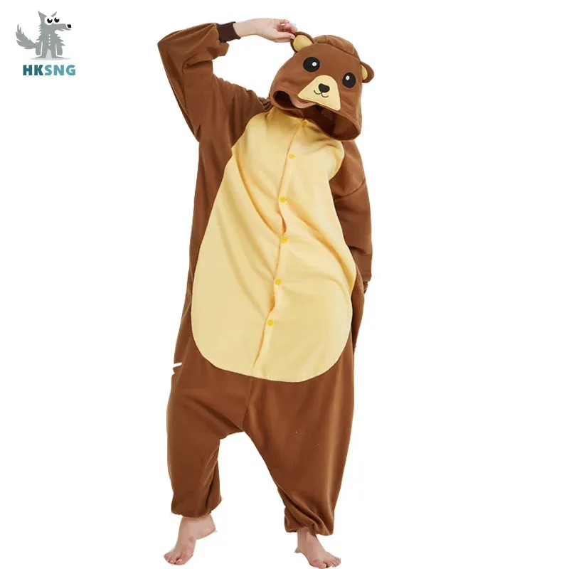 HKSNG New Adult Animal Brown Bear Kigurumi Onesies Pajamas Good Quality Cartoon Cosplay Costumes Jumpsuits Party Homewear
