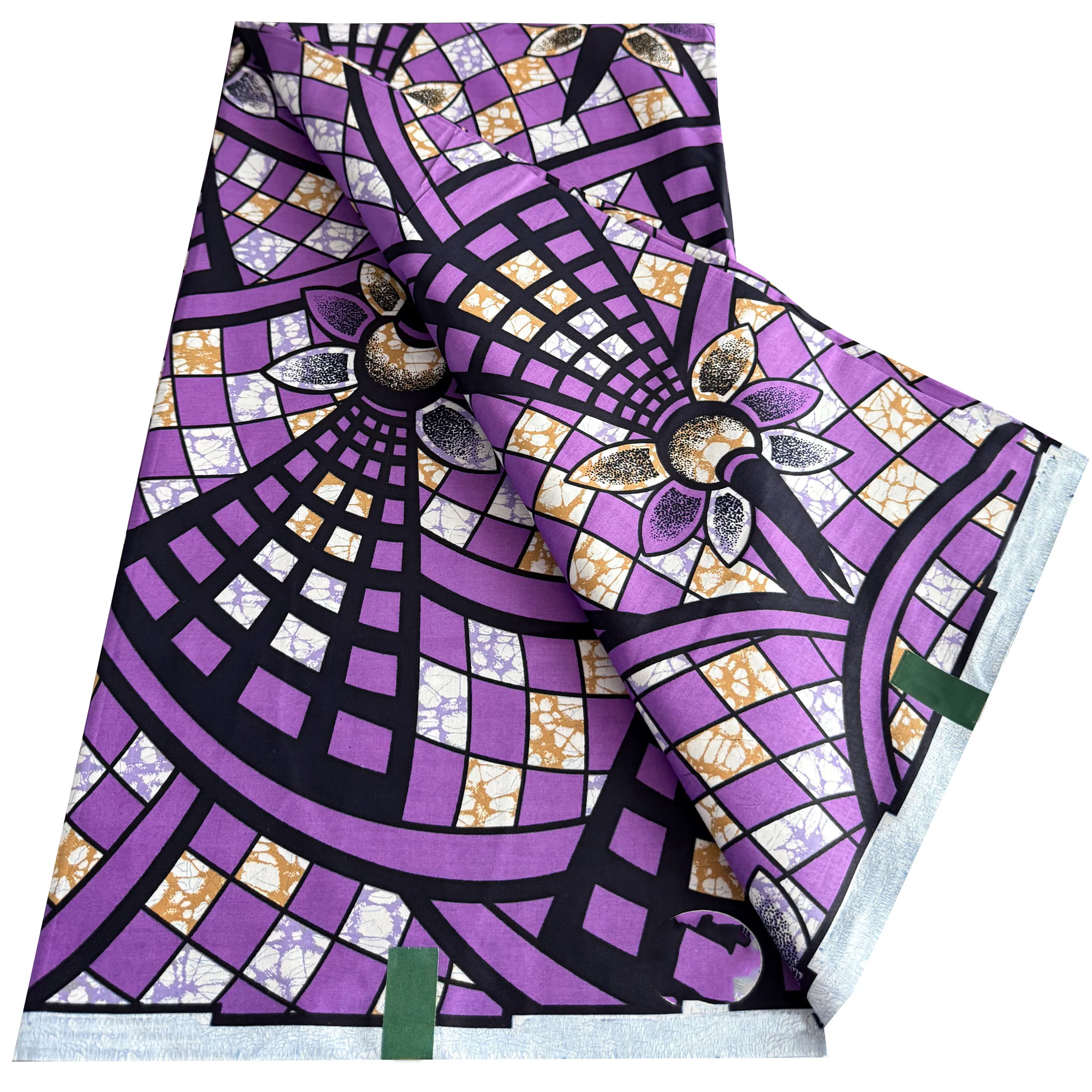 African Real Wax Print Fabric 100% Cotton Ankara Purple Black Geometric Flower Pattern 6 Yards Dutch Style Batik Pagne for Women