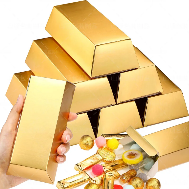 

500Pcs Gold Bars Gift Box Pirate Theme Golden Foil Treasure Brick Paper Boxes Chocolate Candy Packaging Box Kids Birthday Decor