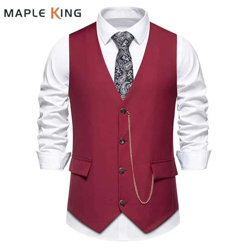 Western Vest for Men Suit Chaleco Elegante Hombre 2025 V-neck Chain Matching Business Social Party Dress Mens Waistcoat Vest Top