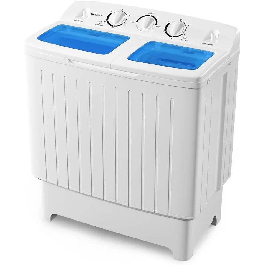 

Portable Washing Machine 20lbs Mini Twin Tub Washing Machine w/Drain Pump Semi Automatic 12lbs Compact Washer 8lbs Sipnner Port