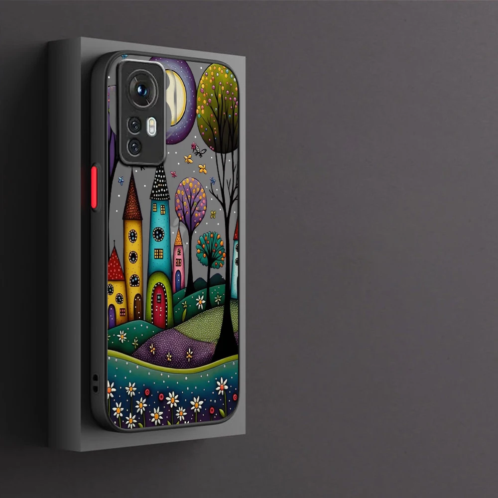 Hand Painted Forest House Illustration Phone Case For Xiaomi Redmi Note 12 11 10 9 9A 9T 9C 8 Pro Plus Matte Transparent Cover