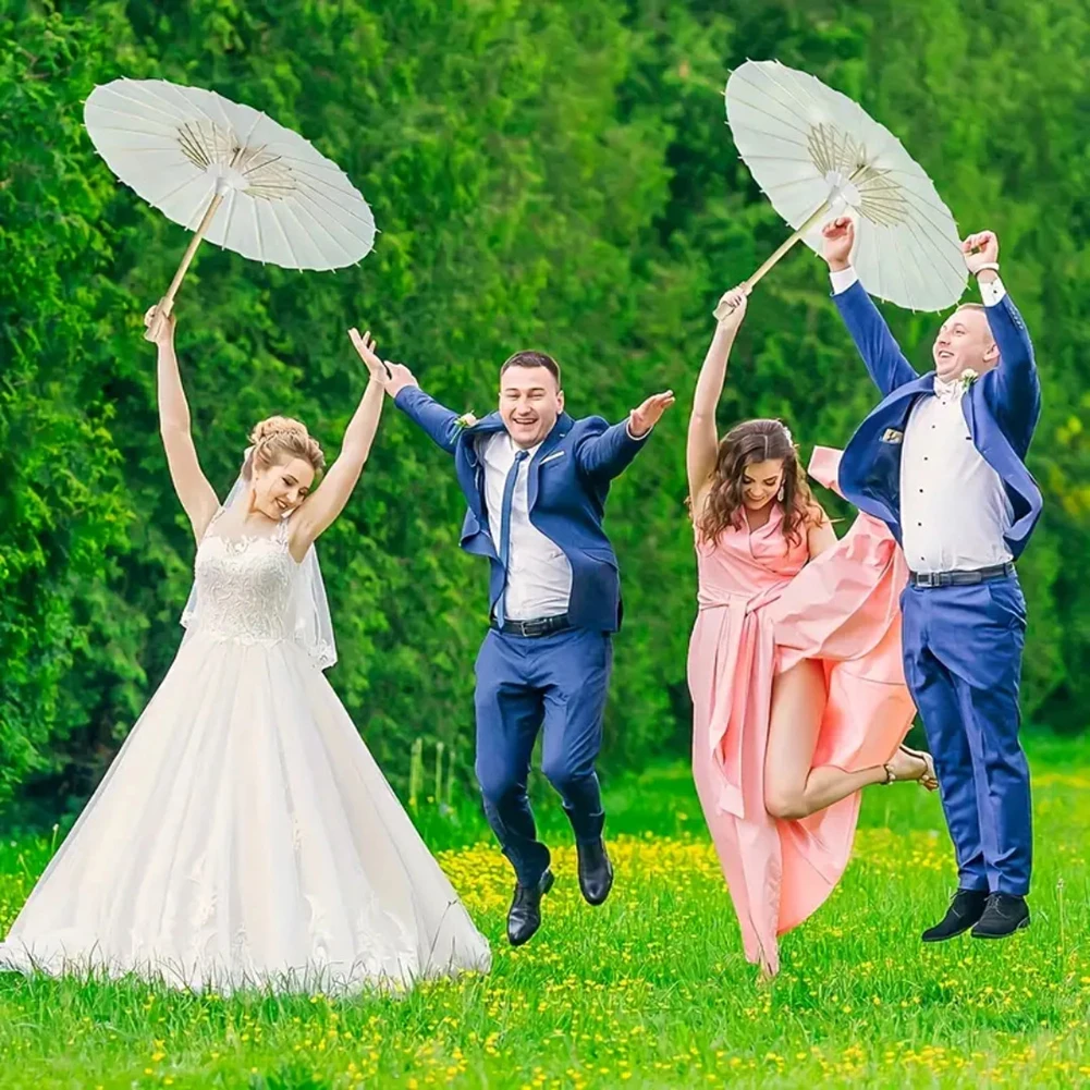 30-1PCS White Paper Parasol Umbrellas DIY Photo Cosplay Prop Bamboo Umbrella For Wedding Party Summer Beach Decor