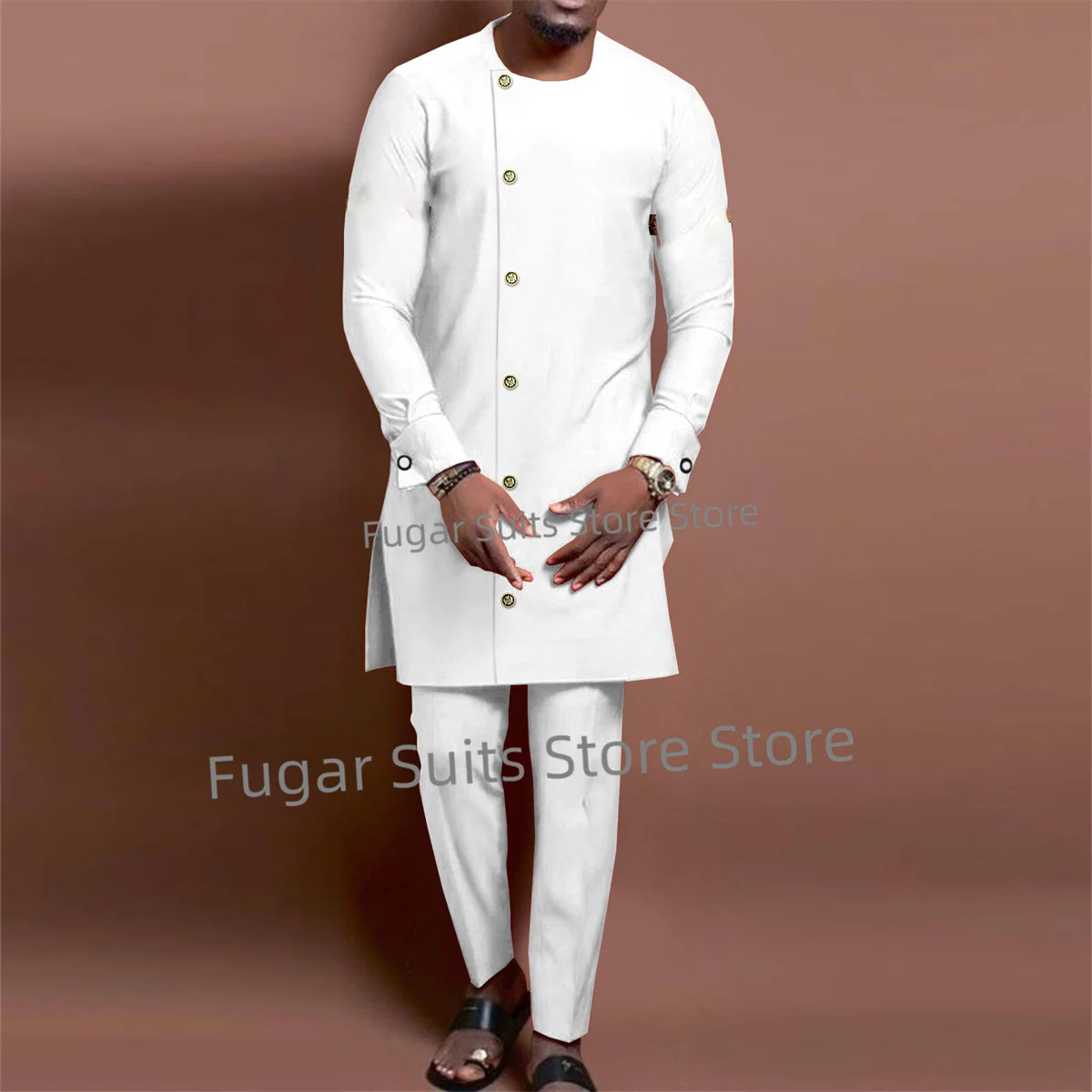 2023 African style Long White Wedding Suits For Men Slim Fit Groom Formal Tuxedos 2 Pieces Sets Casual Male Blazer Costume Homme