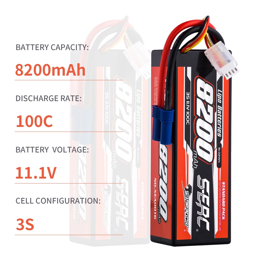 SUNPADOW 8200mAh 2S 3S 4S 7.4V 11.1V 14.8V Lipo Battery EC5 Plug 100C for RC Car Plane DJI Truck Tank Buggy Racing Boat Models