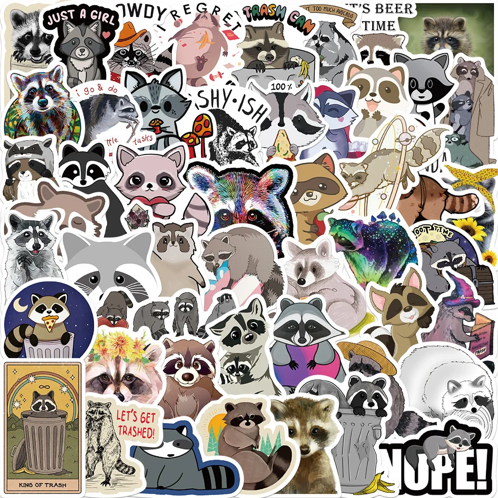 50/100Pcs Cartoon Raccoon Stickers Cute Raccoon DIY Stickers Scrapbooking Phone Luggage Skateboard Waterproof Decals