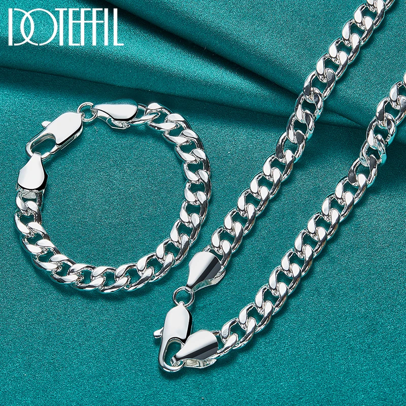 

DOTEFFIL 2pcs 925 Sterling Silver 10mm Side Chain Necklace Bracelet Set For Man Women Party Domineering Fashion Jewelry