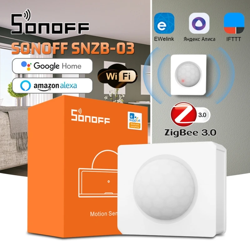 SONOFF SNZB-03 스마트 모션 센서, Zigbee 3.0 무선 감지기, 배터리 부족 스마트 컨트롤, Alexa Google Assistant로 작동