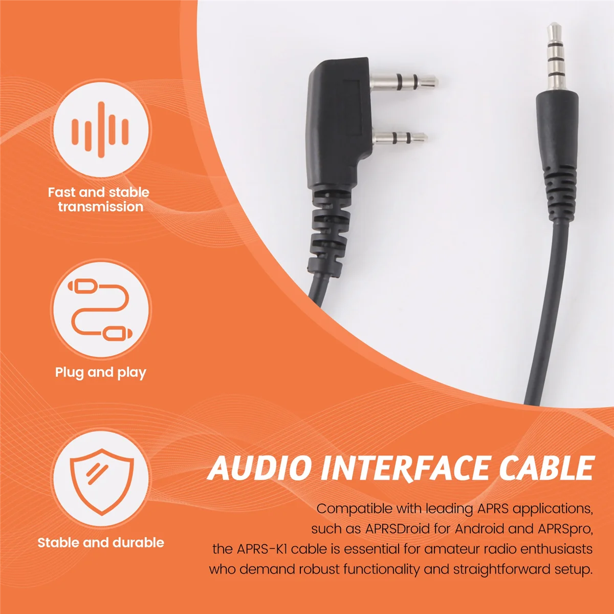 ABYC APRS-K1 Cable Audio Interface Cable for BaoFeng/Kenwood/Wouxun/TYT Quansheng Android(APRSDroid)-IOS (APRSpro)