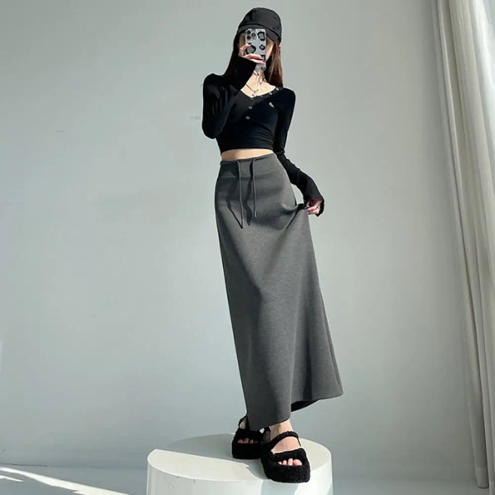 Comfortable Workout Skirt Women Sport Skirt High Waisted Adjustable Drawstring Athletic Skirt with Hem Slit Design for Exercise