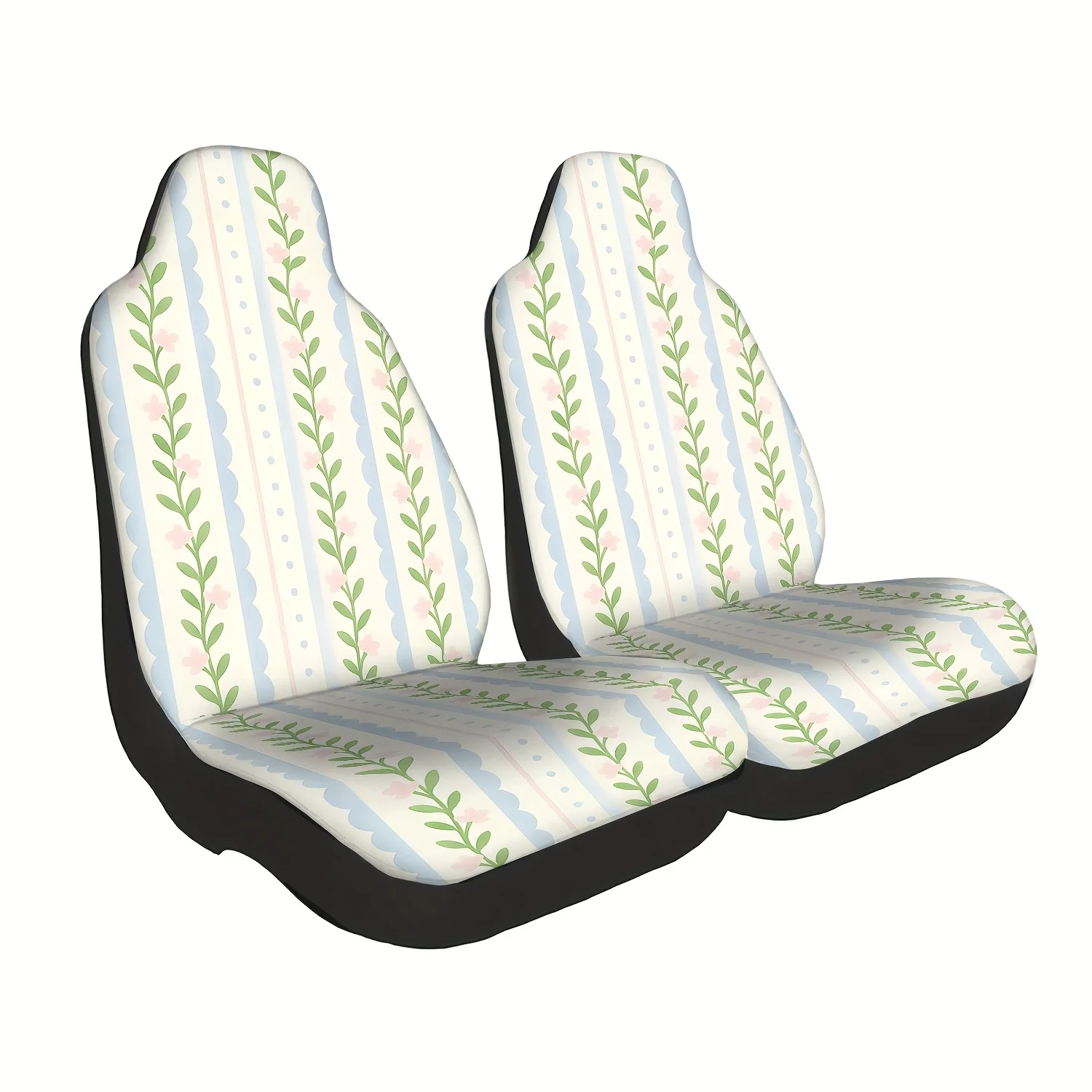 2pcs Car Front Seat Covers With Fresh Floral Print, Durable Front Seat Protectors For Sedan, SUV, And Truck, Unisex, Vehicle Int