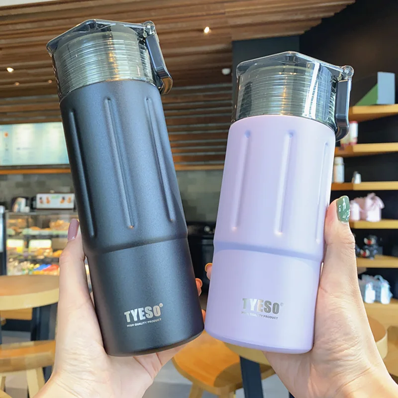 

TYESO 304 Double Layer Stainless Steel Thermos Cup Large Capacity Vacuum Insulated Water Bottle Portable Handle Sports Kettle