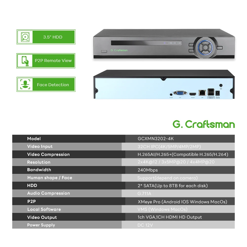 Imagem -02 - Xmeye-gravador de Rede Registro Nvr Suporte 4k Gravação H.265 Mais 24 Câmera ip Sistema P2p Kit de Segurança G.craftsman 32ch