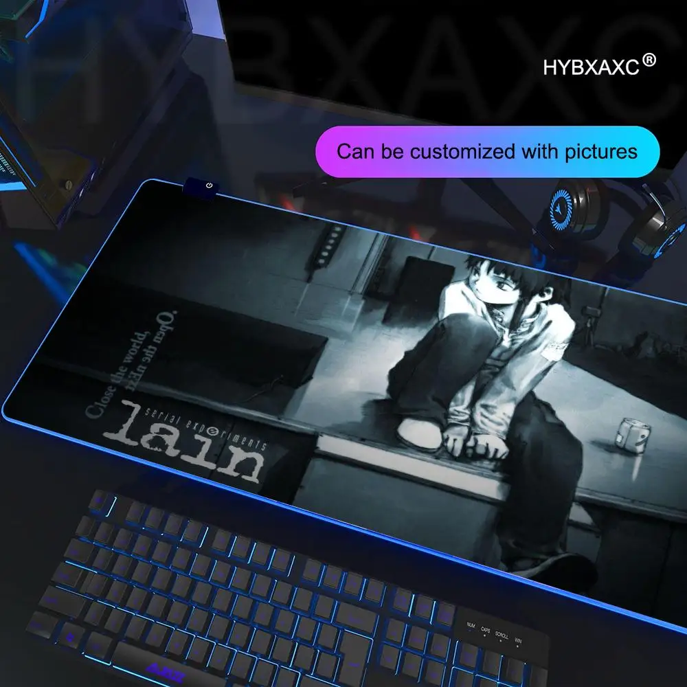

900X400MM HYBXAXC Anime Mouse Pad Serial Experiments Lain Mouse Pad RGB Gaming Mouse Pad Desk Mat HD Gamer Large LED Light XXL