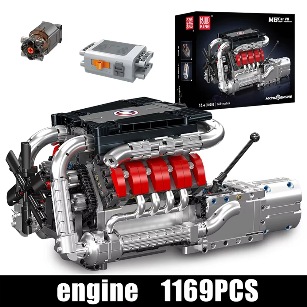 

1196PCS Mould King 10203 The MB Car V8 Engine Model with Gearbox Building Block Technical Car Engine Brick Set Assembly Kit