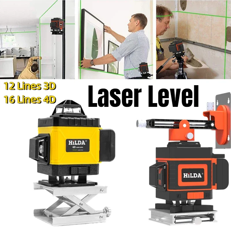 Multipurpose Cross Line Laser Level 12/16 Lines Cross Line Laser Level Kit 360 Horizontal Dustproof for Indoor Outdoor Universal