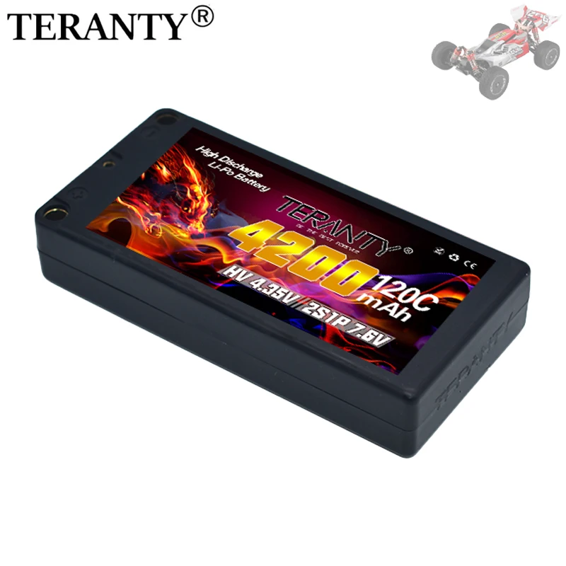 Upgrade TERANTY 2S Lipo Battery 7.6V 4200mAh 120C, Compatible 1/10 Drift Car Remote Control Climbing Car Hard Shell Battery
