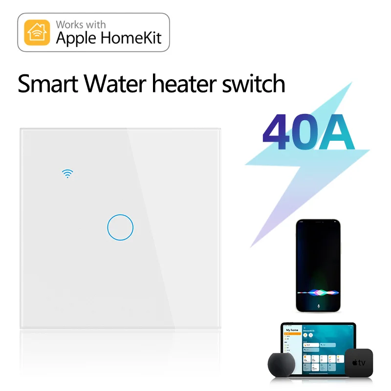 Apple Homekit Smart Water Heater Switch EU/US WIFI Touch Sensor 8000W 40A Boiler Switch Wall Smart Home Siri Voice Control