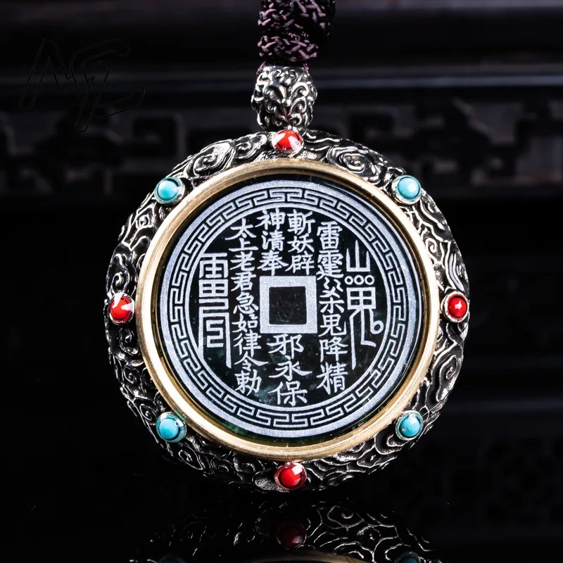 Natural Emerald Burmese A Emerald Jade Blue Water Mountain Ghost Coin Pendant Amulets Jewelry Gifts Certificate Sweater Chain view 3