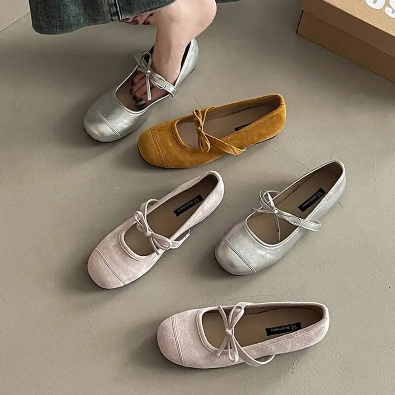 Bowknot Flat Shoes For Women Autumn French Ballet One Strap Buckle Versatile Mary Jane Shoes