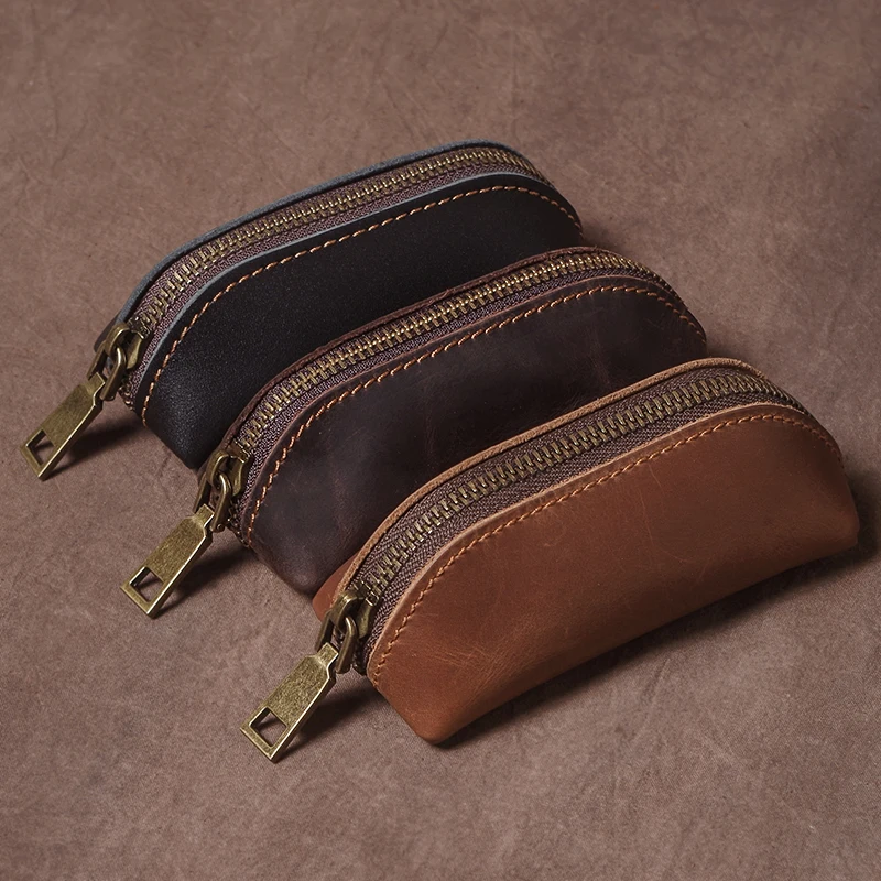 

Элитные ключницы из натуральной воловьей кожи для дома, винтажные кожаные чехлы для автомобильных ключей для мужчин и женщин, органайзер для ключей на молнии