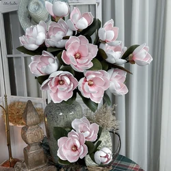 SunMade 3 Heads Magnolia Branch Vintage Artificial Flowers Home Wedding Decoration Fall Decor Green Flower Flores Artificiales