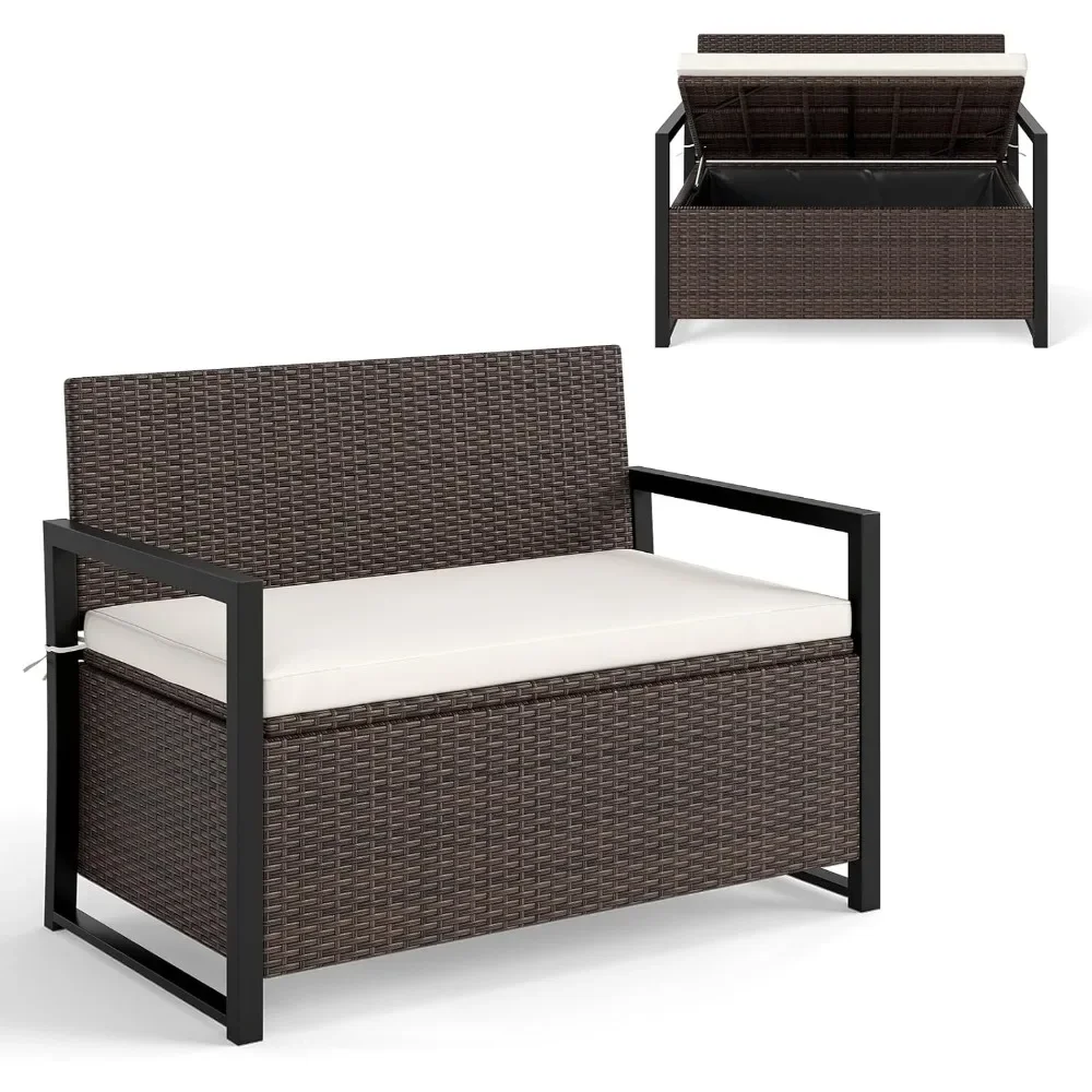 

40 gallon outdoor storage platform, terrace willow storage platform with mat, lid, metal frame, deck box seat
