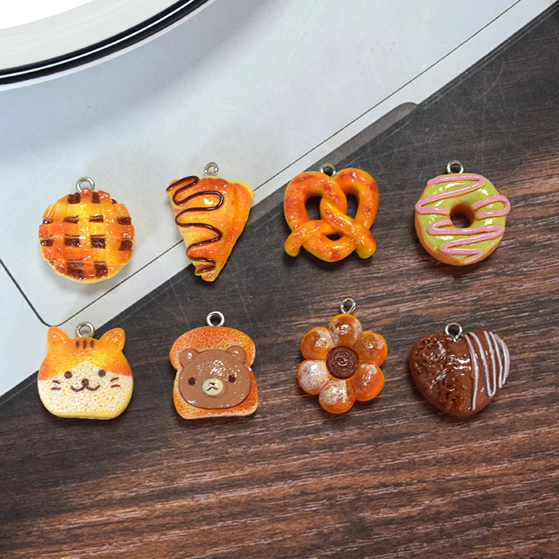 10pcs Kawaii Animal Shape Donut Bread Resin Charms Chocolate Heart Candy Pendant For Neckalce Earring Diy Jewelry Make